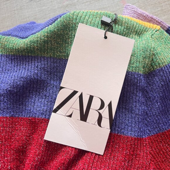 ZARA brand BNWT Long Sleeved top Multicolour Striped shirt w/ metallized fiber S - Picture 6 of 8
